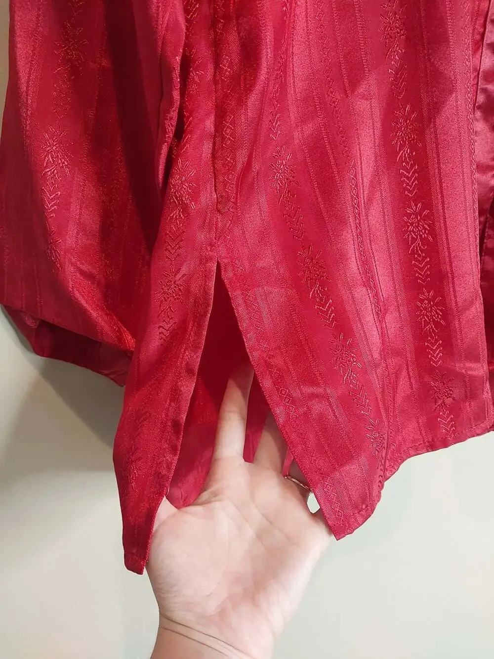Vintage Victoria's Secret Gold Label Button Front Satin Red Brocade Sleep Shirt